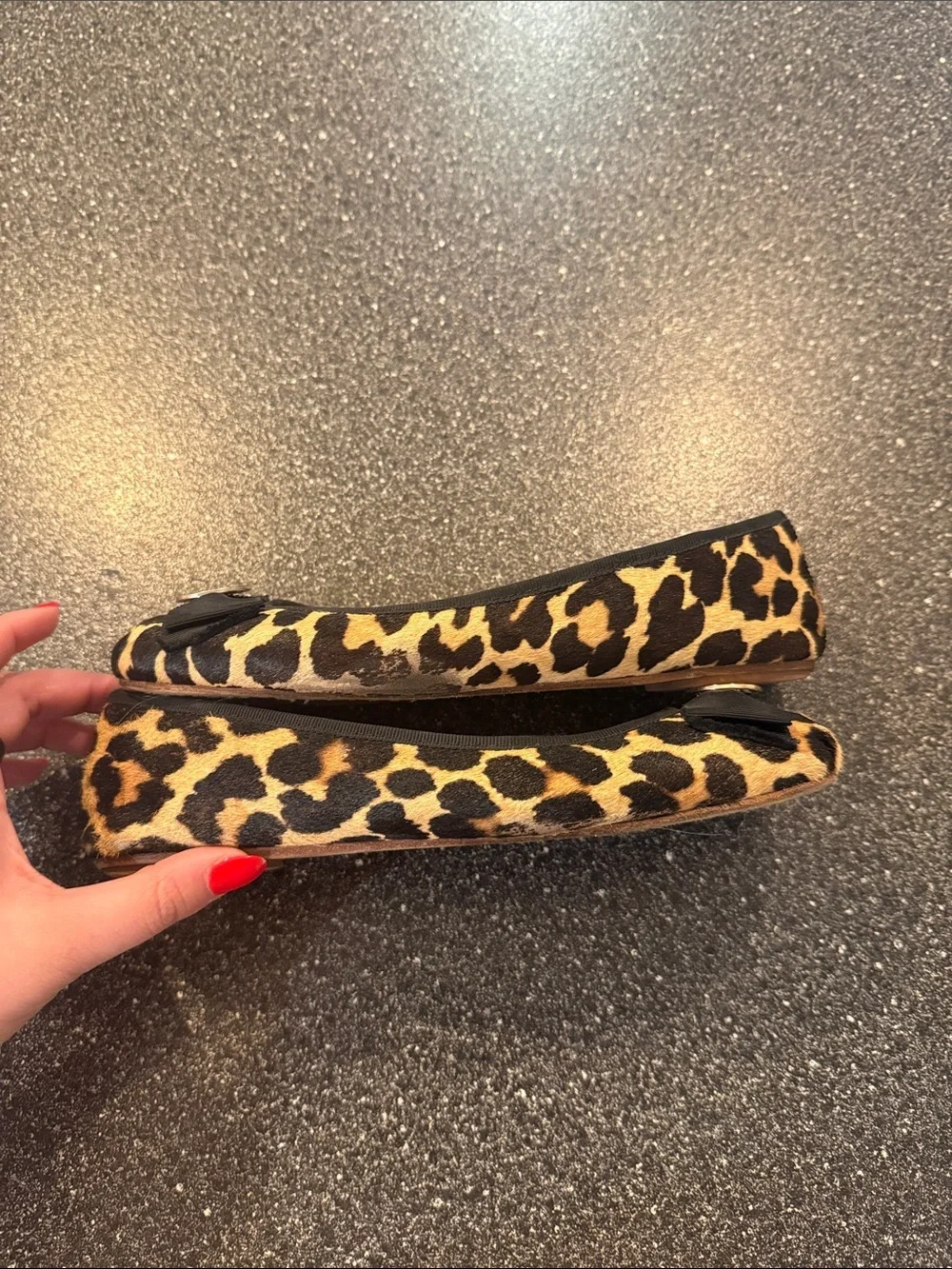 Women’s kate spade Leopard-Print Ballet Flats with Black Bow and Logo - size 7.5